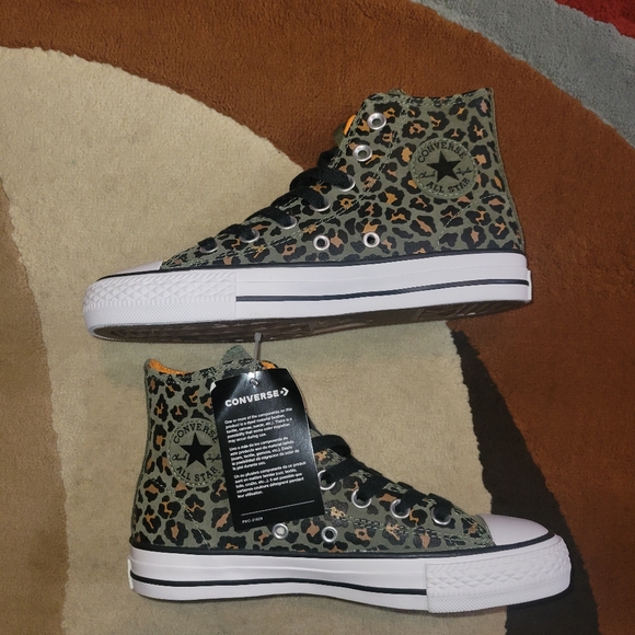 RARE🔥 Converse ZOOM CONS PRO CTAS Hi Leopard Olive Cheetah Print Sz 3.5 M Shoes - Picture 2 of 10